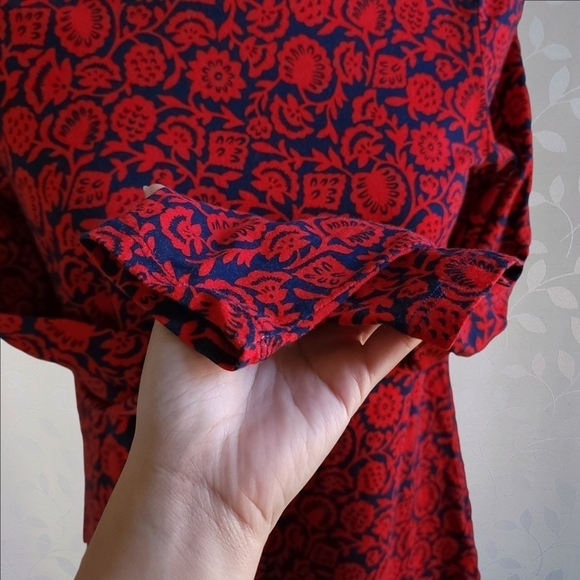Boden Retro Folk Art Floral Print Long Sleeve Cotton Blend Top US 6 Red Blue - Picture 7 of 14